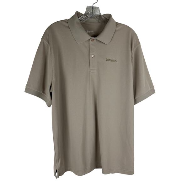 Marmot Short Sleeve Polo Shirt Men's Size Medium Beige Tan - Picture 1 of 8